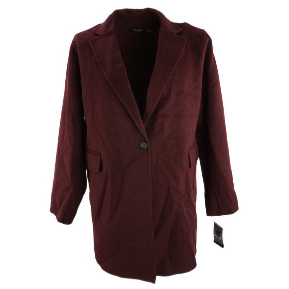 New 380$ Lauren Ralph Lauren Women's 0X Maroon One Button Double Face Wool Coat